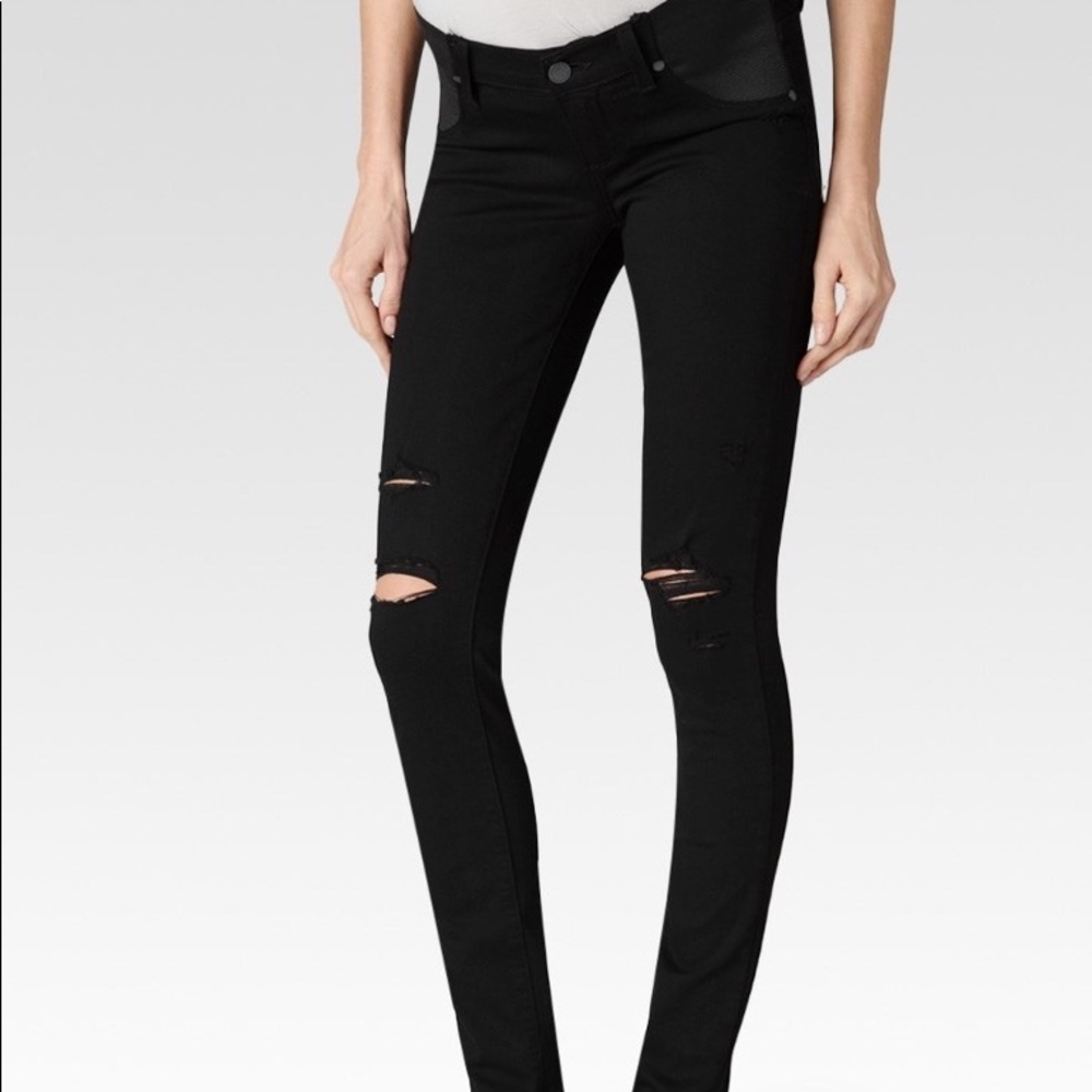 PAIGE Black Distressed Maternity Jeans (Size 25)